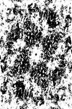 Grunge üst üste biniyor. Soyut siyah-beyaz vektör arkaplanı. Çatlak, leke ve noktalarda kirli desenli tek renkli klasik yüzey. Karanlık korku tarzında eski bir duvar.