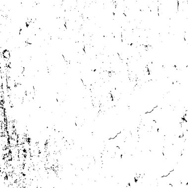 Grunge üst üste biniyor. Soyut siyah-beyaz vektör arkaplanı. Çatlak, leke ve noktalarda kirli desenli tek renkli klasik yüzey. Karanlık korku tarzında eski bir duvar.