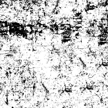 Grunge üst üste biniyor. Soyut siyah-beyaz vektör arkaplanı. Çatlak, leke ve noktalarda kirli desenli tek renkli klasik yüzey. Karanlık korku tarzında eski bir duvar.
