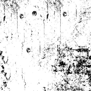 Grunge üst üste biniyor. Soyut siyah-beyaz vektör arkaplanı. Çatlak, leke ve noktalarda kirli desenli tek renkli klasik yüzey. Karanlık korku tarzında eski bir duvar.