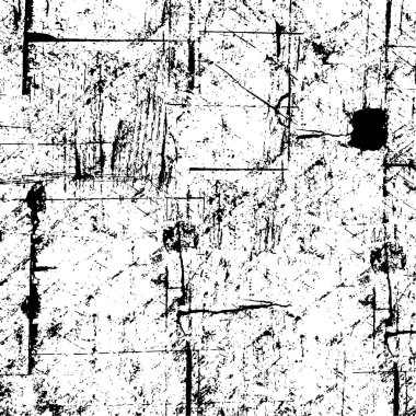 Grunge üst üste biniyor. Soyut siyah-beyaz vektör arkaplanı. Çatlak, leke ve noktalarda kirli desenli tek renkli klasik yüzey. Karanlık korku tarzında eski bir duvar.