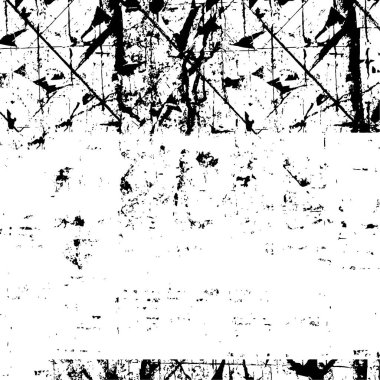 Grunge üst üste biniyor. Soyut siyah-beyaz vektör arkaplanı. Çatlak, leke ve noktalarda kirli desenli tek renkli klasik yüzey. Karanlık korku tarzında eski bir duvar.