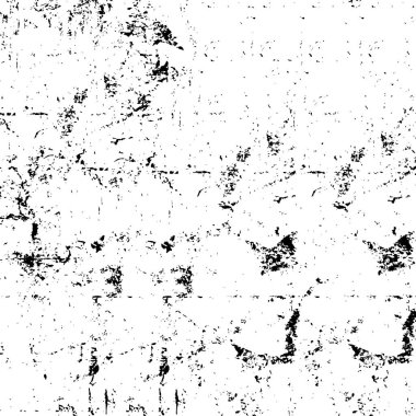 Grunge üst üste biniyor. Soyut siyah-beyaz vektör arkaplanı. Çatlak, leke ve noktalarda kirli desenli tek renkli klasik yüzey. Karanlık korku tarzında eski bir duvar.
