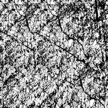 Grunge üst üste biniyor. Soyut siyah-beyaz vektör arkaplanı. Çatlak, leke ve noktalarda kirli desenli tek renkli klasik yüzey. Karanlık korku tarzında eski bir duvar.