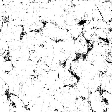 Grunge üst üste biniyor. Soyut siyah-beyaz vektör arkaplanı. Çatlak, leke ve noktalarda kirli desenli tek renkli klasik yüzey. Karanlık korku tarzında eski bir duvar.