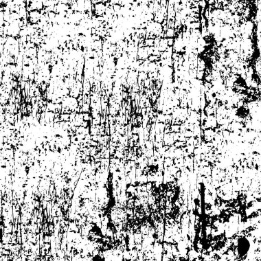 Grunge üst üste biniyor. Soyut siyah-beyaz vektör arkaplanı. Çatlak, leke ve noktalarda kirli desenli tek renkli klasik yüzey. Karanlık korku tarzında eski bir duvar.