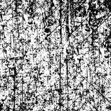 Grunge üst üste biniyor. Soyut siyah-beyaz vektör arkaplanı. Çatlak, leke ve noktalarda kirli desenli tek renkli klasik yüzey. Karanlık korku tarzında eski bir duvar.