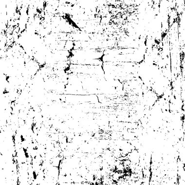 Grunge üst üste biniyor. Soyut siyah-beyaz vektör arkaplanı. Çatlak, leke ve noktalarda kirli desenli tek renkli klasik yüzey. Karanlık korku tarzında eski bir duvar.