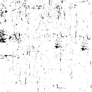 Grunge üst üste biniyor. Soyut siyah-beyaz vektör arkaplanı. Çatlak, leke ve noktalarda kirli desenli tek renkli klasik yüzey. Karanlık korku tarzında eski bir duvar.