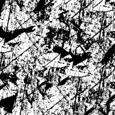 Grunge üst üste biniyor. Soyut siyah-beyaz vektör arkaplanı. Çatlak, leke ve noktalarda kirli desenli tek renkli klasik yüzey. Karanlık korku tarzında eski bir duvar.
