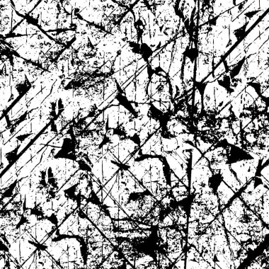Grunge üst üste biniyor. Soyut siyah-beyaz vektör arkaplanı. Çatlak, leke ve noktalarda kirli desenli tek renkli klasik yüzey. Karanlık korku tarzında eski bir duvar.