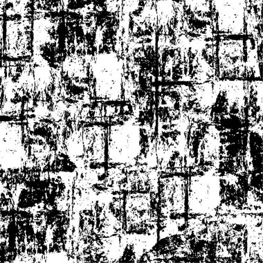 Grunge üst üste biniyor. Soyut siyah-beyaz vektör arkaplanı. Çatlak, leke ve noktalarda kirli desenli tek renkli klasik yüzey. Karanlık korku tarzında eski bir duvar.