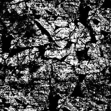 Grunge üst üste biniyor. Soyut siyah-beyaz vektör arkaplanı. Çatlak, leke ve noktalarda kirli desenli tek renkli klasik yüzey. Karanlık korku tarzında eski bir duvar.