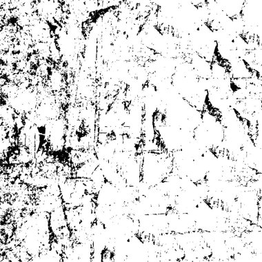 Grunge üst üste biniyor. Soyut siyah-beyaz vektör arkaplanı. Çatlak, leke ve noktalarda kirli desenli tek renkli klasik yüzey. Karanlık korku tarzında eski bir duvar.