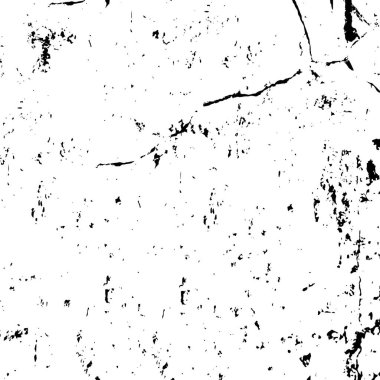 Grunge üst üste biniyor. Soyut siyah-beyaz vektör arkaplanı. Çatlak, leke ve noktalarda kirli desenli tek renkli klasik yüzey. Karanlık korku tarzında eski bir duvar.