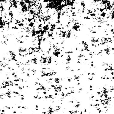 Grunge üst üste biniyor. Soyut siyah-beyaz vektör arkaplanı. Çatlak, leke ve noktalarda kirli desenli tek renkli klasik yüzey. Karanlık korku tarzında eski bir duvar.