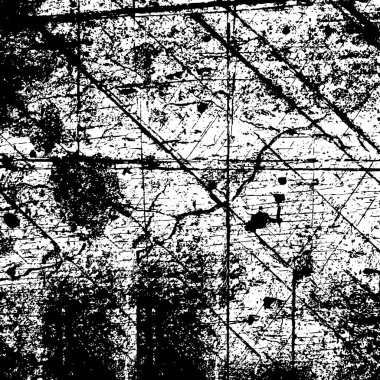 Grunge üst üste biniyor. Soyut siyah-beyaz vektör arkaplanı. Çatlak, leke ve noktalarda kirli desenli tek renkli klasik yüzey. Karanlık korku tarzında eski bir duvar.