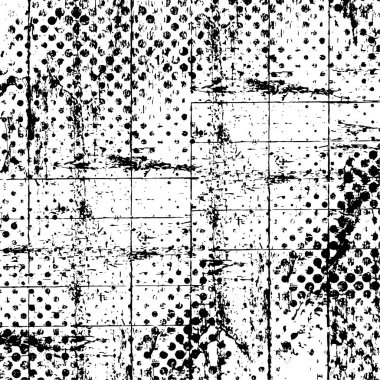 Soyut grunge gri koyu sıva duvar arkaplanı. Siyah beyaz boya sıçramış. Sanat, biçimlendirilmiş dokuma afişi, duvar kağıdı. Arkaplanda noktalar, çatlaklar, noktalar, fişler var. Tek renkli baskı