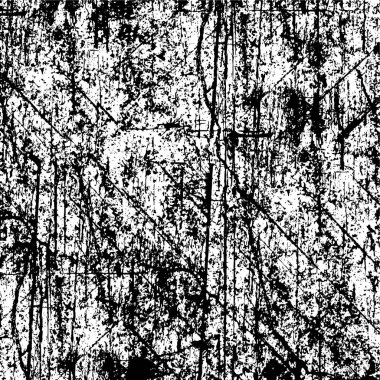 Soyut grunge gri koyu sıva duvar arkaplanı. Siyah beyaz boya sıçramış. Sanat, biçimlendirilmiş dokuma afişi, duvar kağıdı. Arkaplanda noktalar, çatlaklar, noktalar, fişler var. Tek renkli baskı