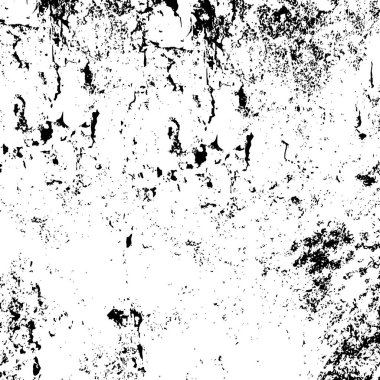 Grunge üst üste biniyor. Soyut siyah-beyaz vektör arkaplanı. Çatlak, leke ve noktalarda kirli desenli tek renkli klasik yüzey. Karanlık korku tarzında eski bir duvar.