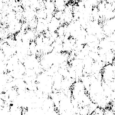 Grunge üst üste biniyor. Soyut siyah-beyaz vektör arkaplanı. Çatlak, leke ve noktalarda kirli desenli tek renkli klasik yüzey. Karanlık korku tarzında eski bir duvar.