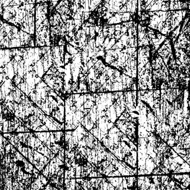Grunge üst üste biniyor. Soyut siyah-beyaz vektör arkaplanı. Çatlak, leke ve noktalarda kirli desenli tek renkli klasik yüzey. Karanlık korku tarzında eski bir duvar.