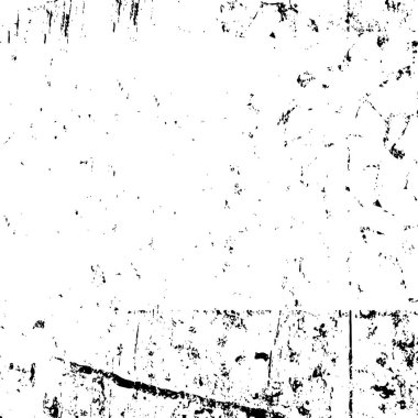 Grunge üst üste biniyor. Soyut siyah-beyaz vektör arkaplanı. Çatlak, leke ve noktalarda kirli desenli tek renkli klasik yüzey. Karanlık korku tarzında eski bir duvar.