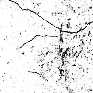 Grunge üst üste biniyor. Soyut siyah-beyaz vektör arkaplanı. Çatlak, leke ve noktalarda kirli desenli tek renkli klasik yüzey. Karanlık korku tarzında eski bir duvar.