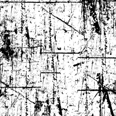 Grunge üst üste biniyor. Soyut siyah-beyaz vektör arkaplanı. Çatlak, leke ve noktalarda kirli desenli tek renkli klasik yüzey. Karanlık korku tarzında eski bir duvar.