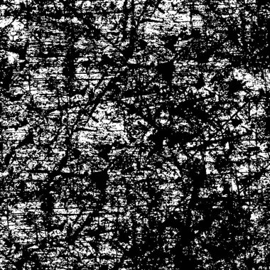 Grunge üst üste biniyor. Soyut siyah-beyaz vektör arkaplanı. Çatlak, leke ve noktalarda kirli desenli tek renkli klasik yüzey. Karanlık korku tarzında eski bir duvar.