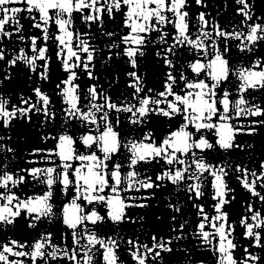 Siyah beyaz desenli, noktalı, lekeli, çizik ve çizikli sıkıntılı bir arkaplan. Soyut vektör illüstrasyonu.