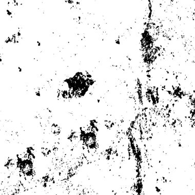 Grunge üst üste biniyor. Soyut siyah-beyaz vektör arkaplanı. Çatlak, leke ve noktalarda kirli desenli tek renkli klasik yüzey. Karanlık korku tarzında eski bir duvar.