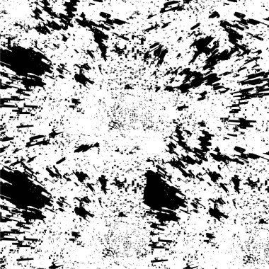 Grunge üst üste biniyor. Soyut siyah-beyaz vektör arkaplanı. Çatlak, leke ve noktalarda kirli desenli tek renkli klasik yüzey. Karanlık korku tarzında eski bir duvar.