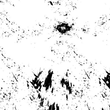 Grunge üst üste biniyor. Soyut siyah-beyaz vektör arkaplanı. Çatlak, leke ve noktalarda kirli desenli tek renkli klasik yüzey. Karanlık korku tarzında eski bir duvar.