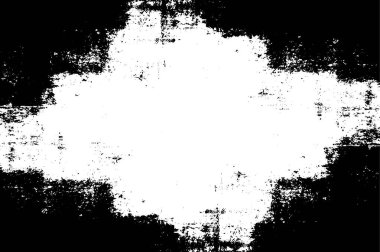 Grunge üst üste biniyor. Soyut siyah-beyaz vektör arkaplanı. Çatlak, leke ve noktalarda kirli desenli tek renkli klasik yüzey. Karanlık korku tarzında eski bir duvar.