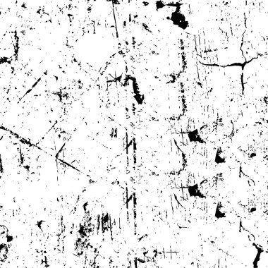 Grunge üst üste biniyor. Soyut siyah-beyaz vektör arkaplanı. Çatlak, leke ve noktalarda kirli desenli tek renkli klasik yüzey. Karanlık korku tarzında eski bir duvar.