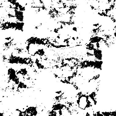 Grunge üst üste biniyor. Soyut siyah-beyaz vektör arkaplanı. Çatlak, leke ve noktalarda kirli desenli tek renkli klasik yüzey. Karanlık korku tarzında eski bir duvar.