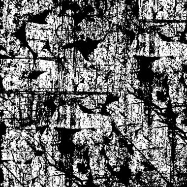 Grunge üst üste biniyor. Soyut siyah-beyaz vektör arkaplanı. Çatlak, leke ve noktalarda kirli desenli tek renkli klasik yüzey. Karanlık korku tarzında eski bir duvar.