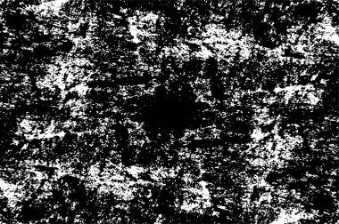 Grunge üst üste biniyor. Soyut siyah-beyaz vektör arkaplanı. Çatlak, leke ve noktalarda kirli desenli tek renkli klasik yüzey. Karanlık korku tarzında eski bir duvar.