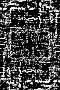 Grunge üst üste biniyor. Soyut siyah-beyaz vektör arkaplanı. Çatlak, leke ve noktalarda kirli desenli tek renkli klasik yüzey. Karanlık korku tarzında eski bir duvar.
