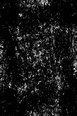 Grunge üst üste biniyor. Soyut siyah-beyaz vektör arkaplanı. Çatlak, leke ve noktalarda kirli desenli tek renkli klasik yüzey. Karanlık korku tarzında eski bir duvar.