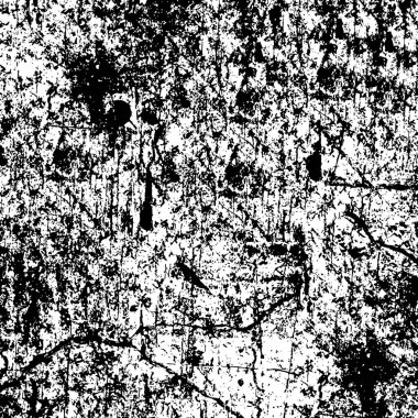 Grunge üst üste biniyor. Soyut siyah-beyaz vektör arkaplanı. Çatlak, leke ve noktalarda kirli desenli tek renkli klasik yüzey. Karanlık korku tarzında eski bir duvar.