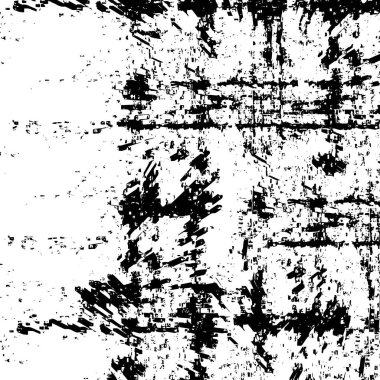 Grunge üst üste biniyor. Soyut siyah-beyaz vektör arkaplanı. Çatlak, leke ve noktalarda kirli desenli tek renkli klasik yüzey. Karanlık korku tarzında eski bir duvar.