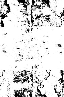 Grunge üst üste biniyor. Soyut siyah-beyaz vektör arkaplanı. Çatlak, leke ve noktalarda kirli desenli tek renkli klasik yüzey. Karanlık korku tarzında eski bir duvar.