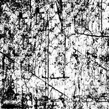 Siyah beyaz desenli, noktalı, lekeli, çizik ve çizikli sıkıntılı bir arkaplan. Soyut vektör illüstrasyonu.