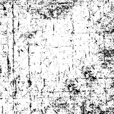 Grunge üst üste biniyor. Soyut siyah-beyaz vektör arkaplanı. Çatlak, leke ve noktalarda kirli desenli tek renkli klasik yüzey. Karanlık korku tarzında eski bir duvar.
