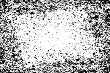 Grunge üst üste biniyor. Soyut siyah-beyaz vektör arkaplanı. Çatlak, leke ve noktalarda kirli desenli tek renkli klasik yüzey. Karanlık korku tarzında eski bir duvar.
