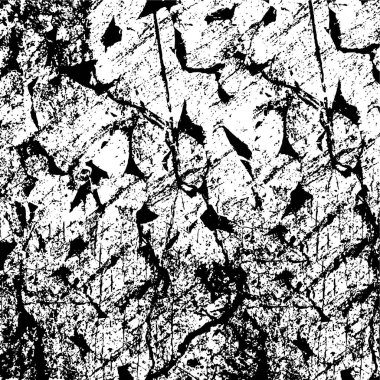 Grunge üst üste biniyor. Soyut siyah-beyaz vektör arkaplanı. Çatlak, leke ve noktalarda kirli desenli tek renkli klasik yüzey. Karanlık korku tarzında eski bir duvar.