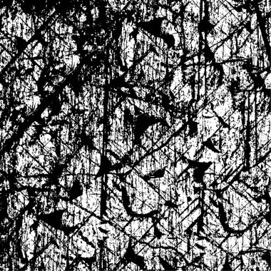 Grunge dokusu çatlaklar, cipsler, lekeler. Siyah ve beyaz yazdırılmış ögelerin soyut deseni