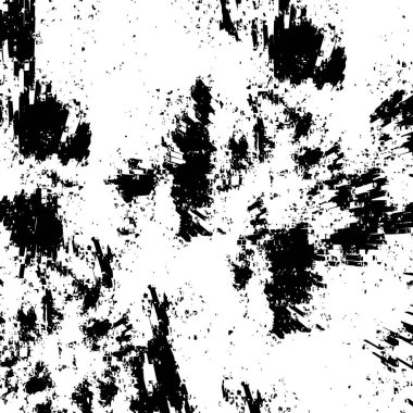 Grunge siyah ve beyaz dikişsiz desen. Tek renkli soyut doku. Çatlakların, sürtünmelerin, talaşların, lekelerin, mürekkep lekelerinin, çizgilerin arka planı. Koyu tasarım arka plan yüzeyi. Gri yazdırma öğesi